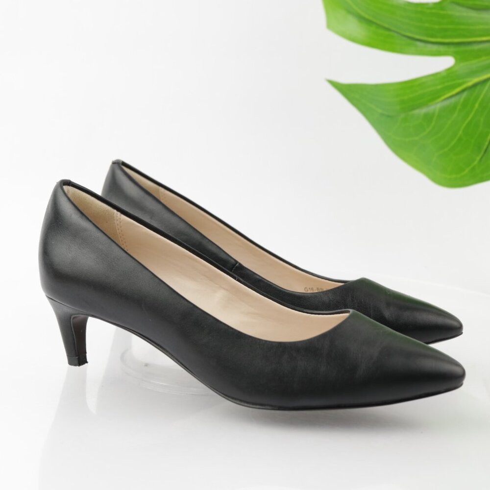 Cole Haan Womens Quincy Pump Size 6 Black Leather Kitten Heel 45mm Dress Shoe